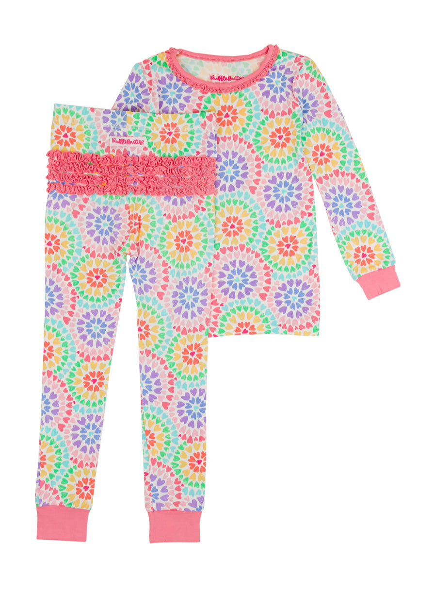 Ruffle Long Sleeve Pajama Set in Kaleidoscope Hearts 12-18 months - Doodlebug's Children's Boutique