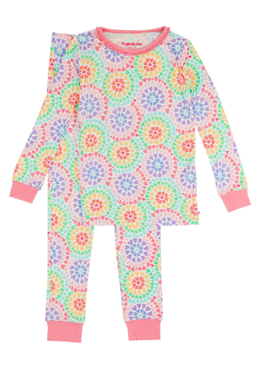 Ruffle Long Sleeve Pajama Set in Kaleidoscope Hearts  - Doodlebug's Children's Boutique