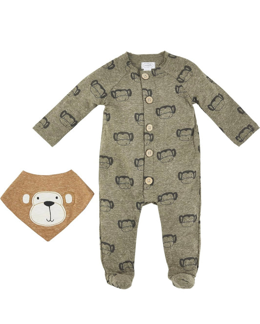 Monkey Sleeper and Bib Set  - Doodlebug's Children's Boutique