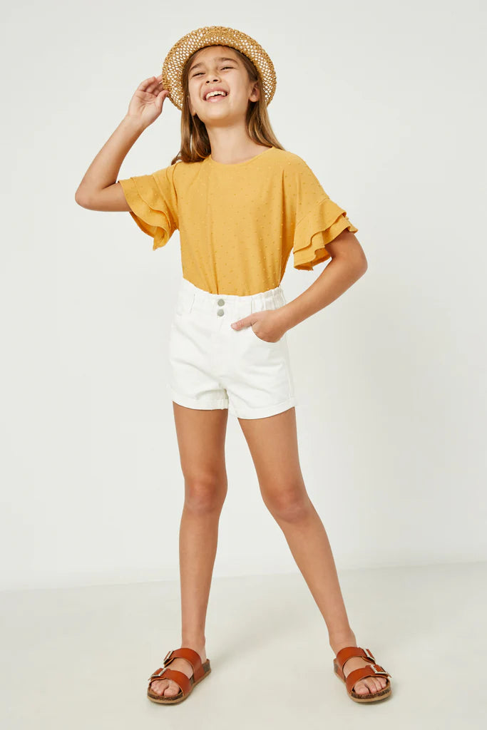 High Waisted White Denim Shorts - Doodlebug's Children's Boutique