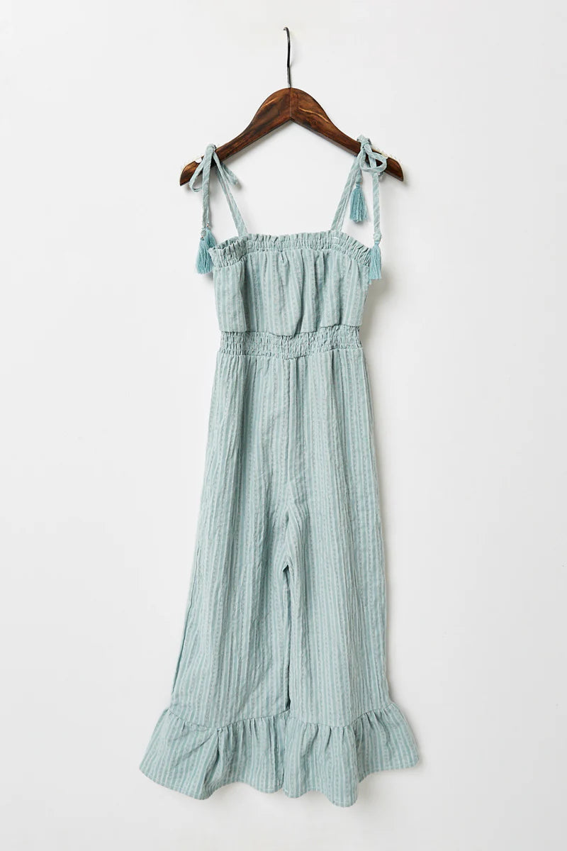 Mint Dobby Smock Waist Capri Jumper - Doodlebug's Children's Boutique