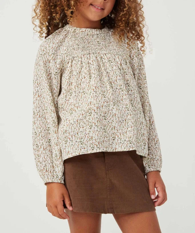 Ditsy Print Smocked Long Sleeve Top  - Doodlebug's Children's Boutique