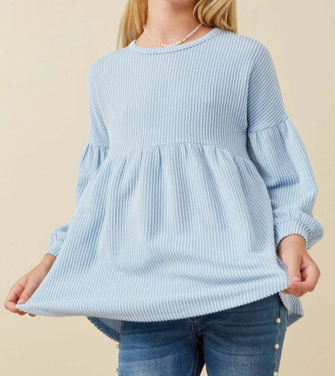 Baby Doll Knit Top in Light Blue  - Doodlebug's Children's Boutique