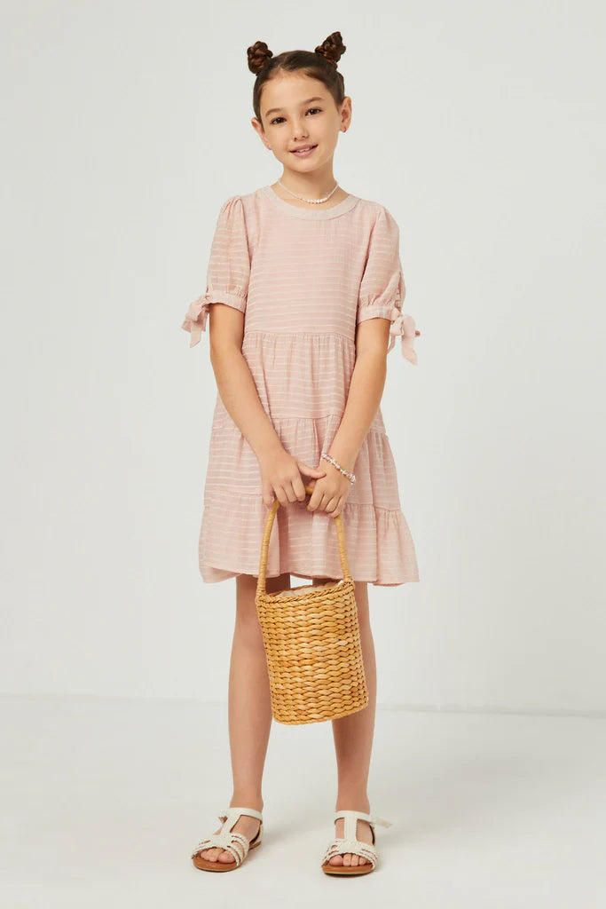 Blush Textured Stripe Tie-Sleeve Tiered Dress - Doodlebug's Children's Boutique