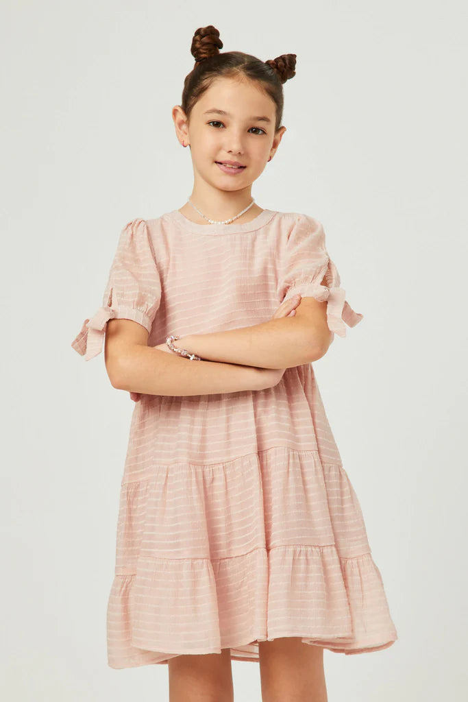 Blush Textured Stripe Tie-Sleeve Tiered Dress - Doodlebug's Children's Boutique