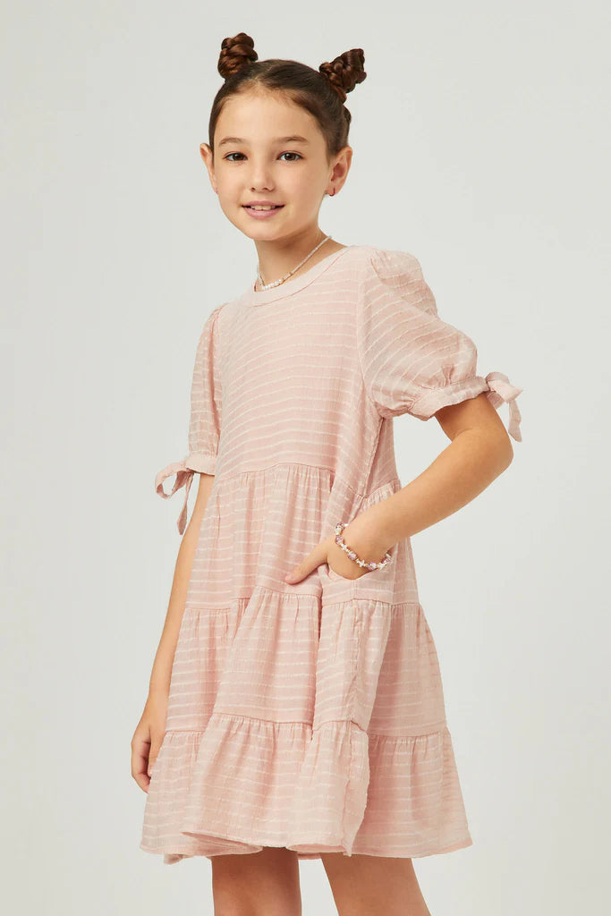 Blush Textured Stripe Tie-Sleeve Tiered Dress - Doodlebug's Children's Boutique