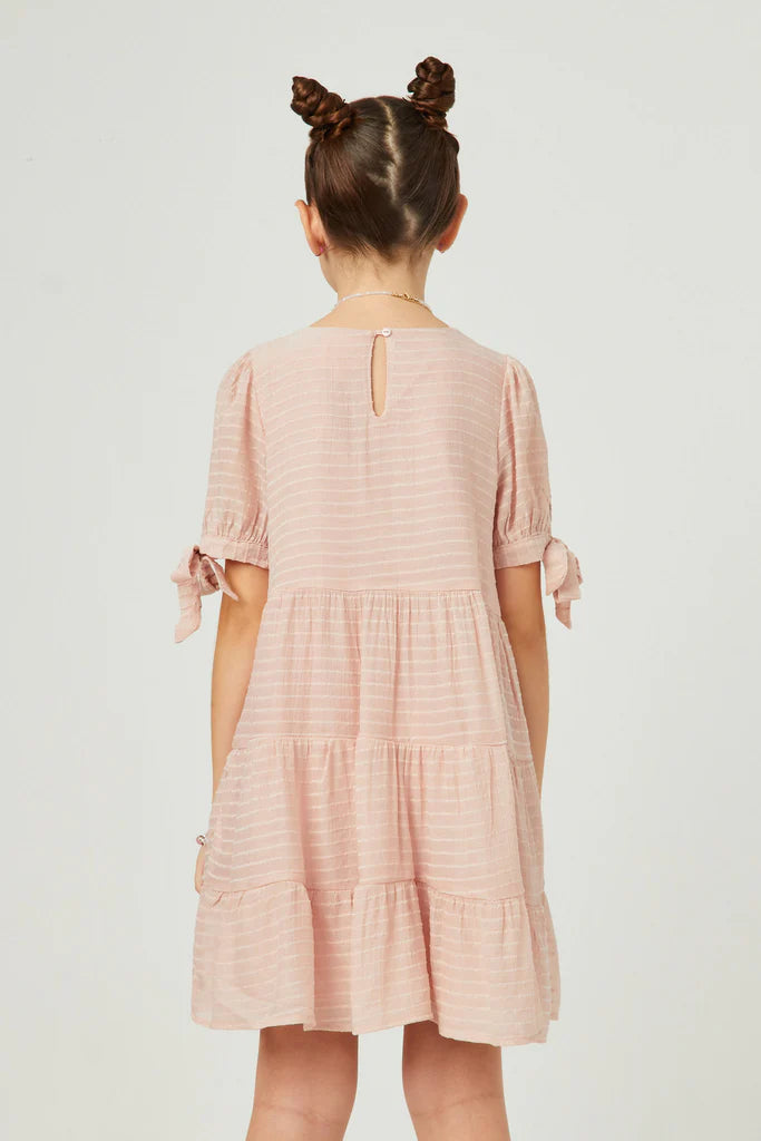 Blush Textured Stripe Tie-Sleeve Tiered Dress - Doodlebug's Children's Boutique