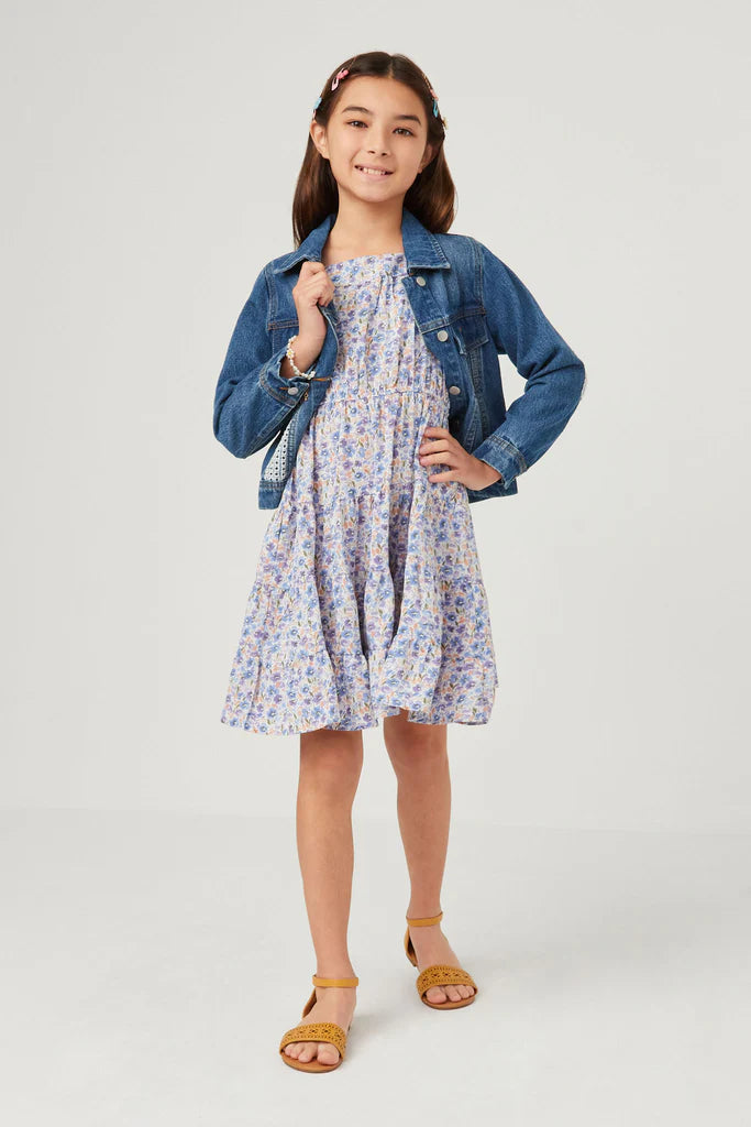 Blue Floral Square Neck Dress - Doodlebug's Children's Boutique