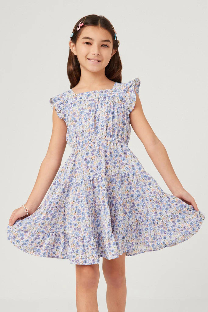Blue Floral Square Neck Dress - Doodlebug's Children's Boutique