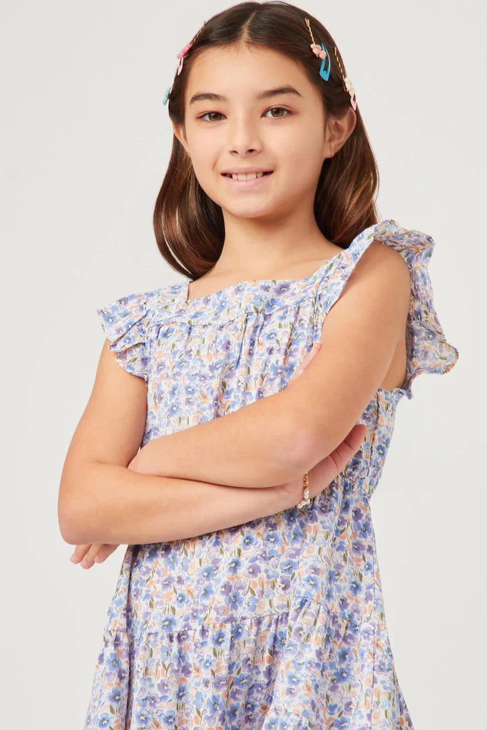 Blue Floral Square Neck Dress - Doodlebug's Children's Boutique