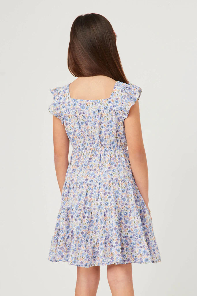 Blue Floral Square Neck Dress - Doodlebug's Children's Boutique
