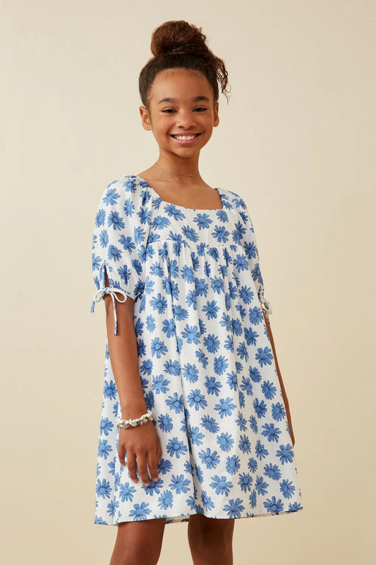 Blue Floral Tie-Sleeve Dress - Doodlebug's Children's Boutique