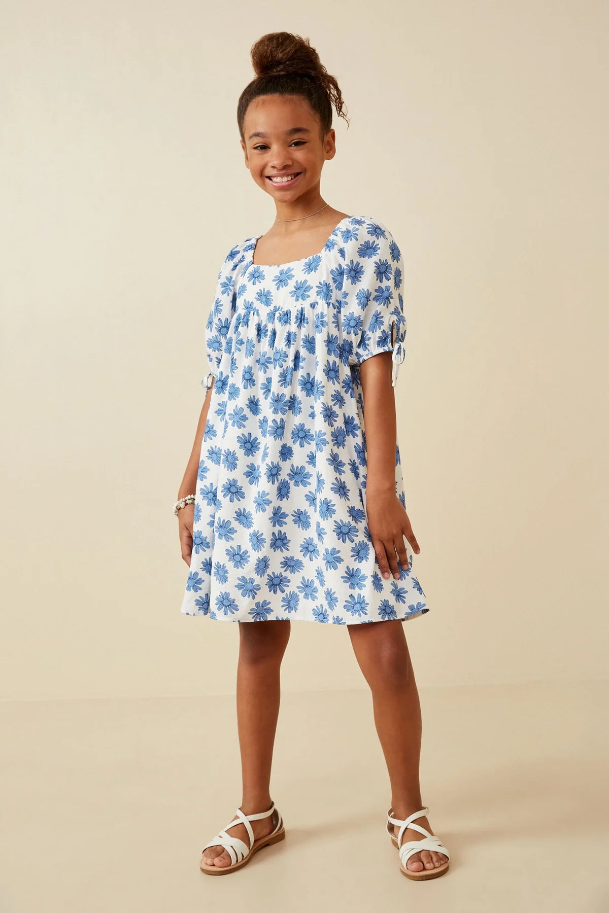 Blue Floral Tie-Sleeve Dress - Doodlebug's Children's Boutique