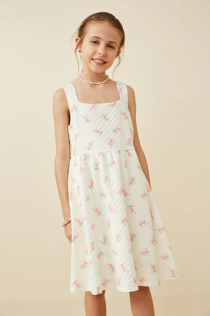 Floral Textured Square Neck Dress - Doodlebug's Children's Boutique
