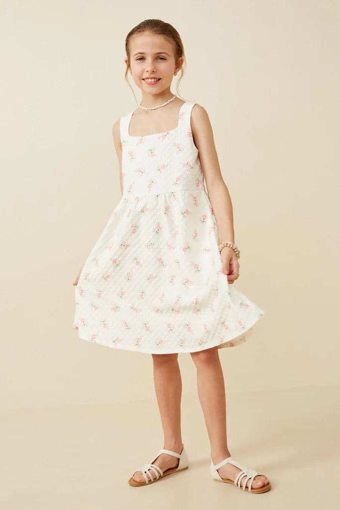 Floral Textured Square Neck Dress - Doodlebug's Children's Boutique