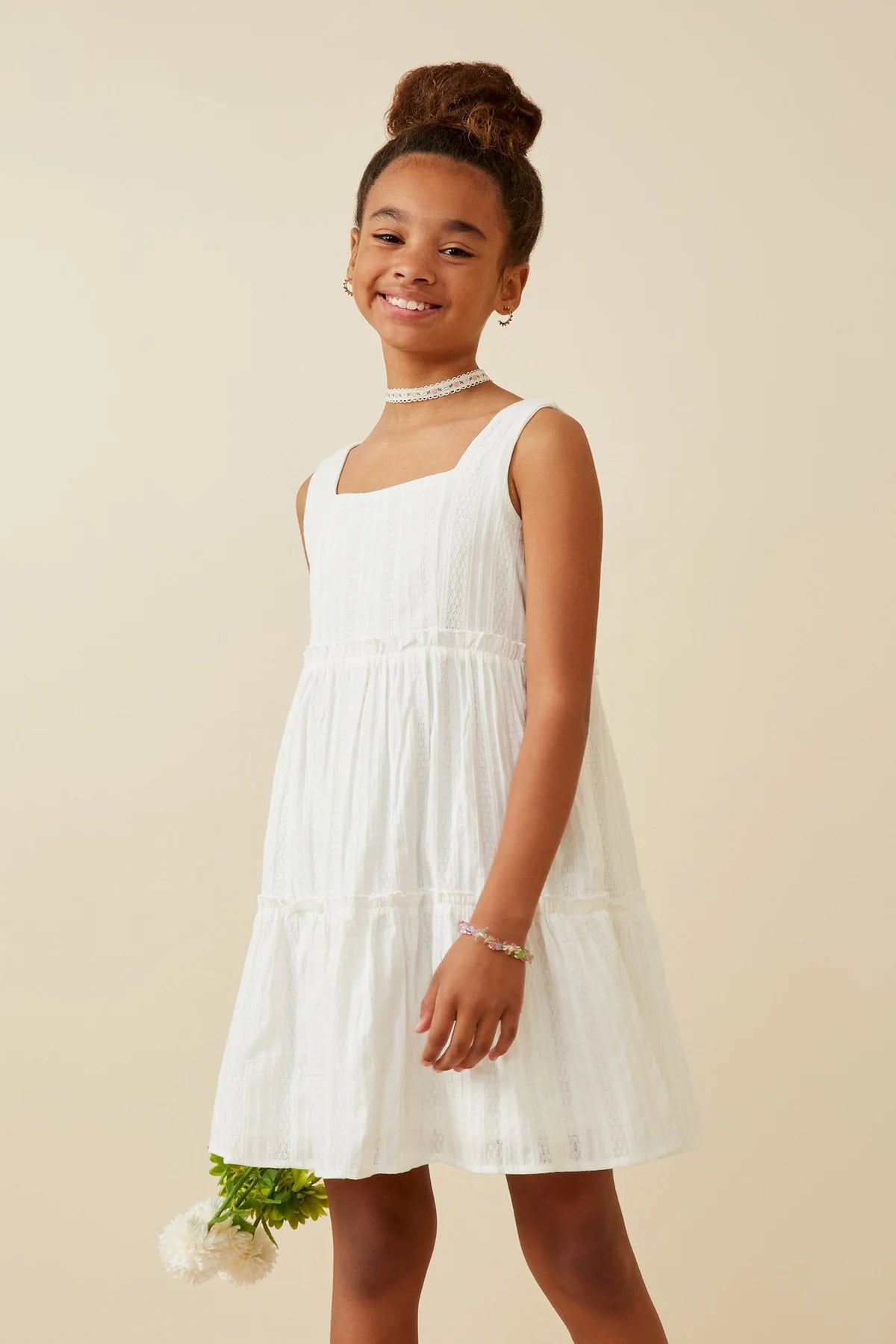 Off White Square Neck Tiered Dress - Doodlebug's Children's Boutique