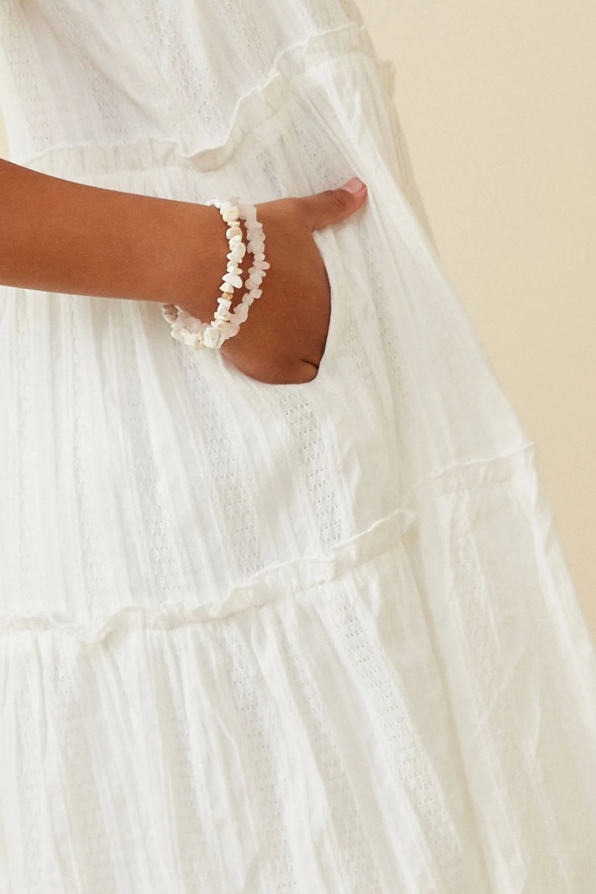Off White Square Neck Tiered Dress - Doodlebug's Children's Boutique