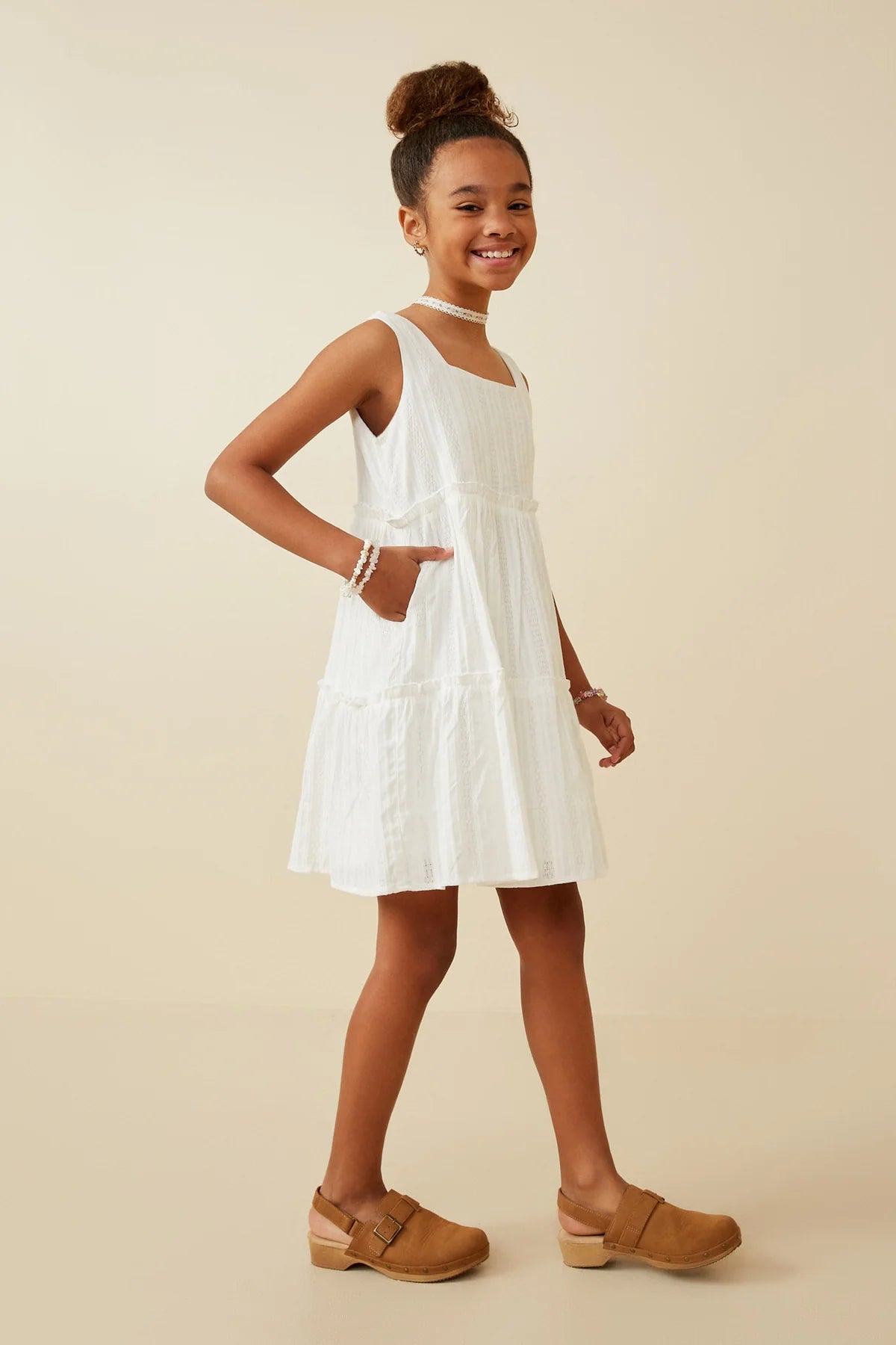 Off White Square Neck Tiered Dress - Doodlebug's Children's Boutique