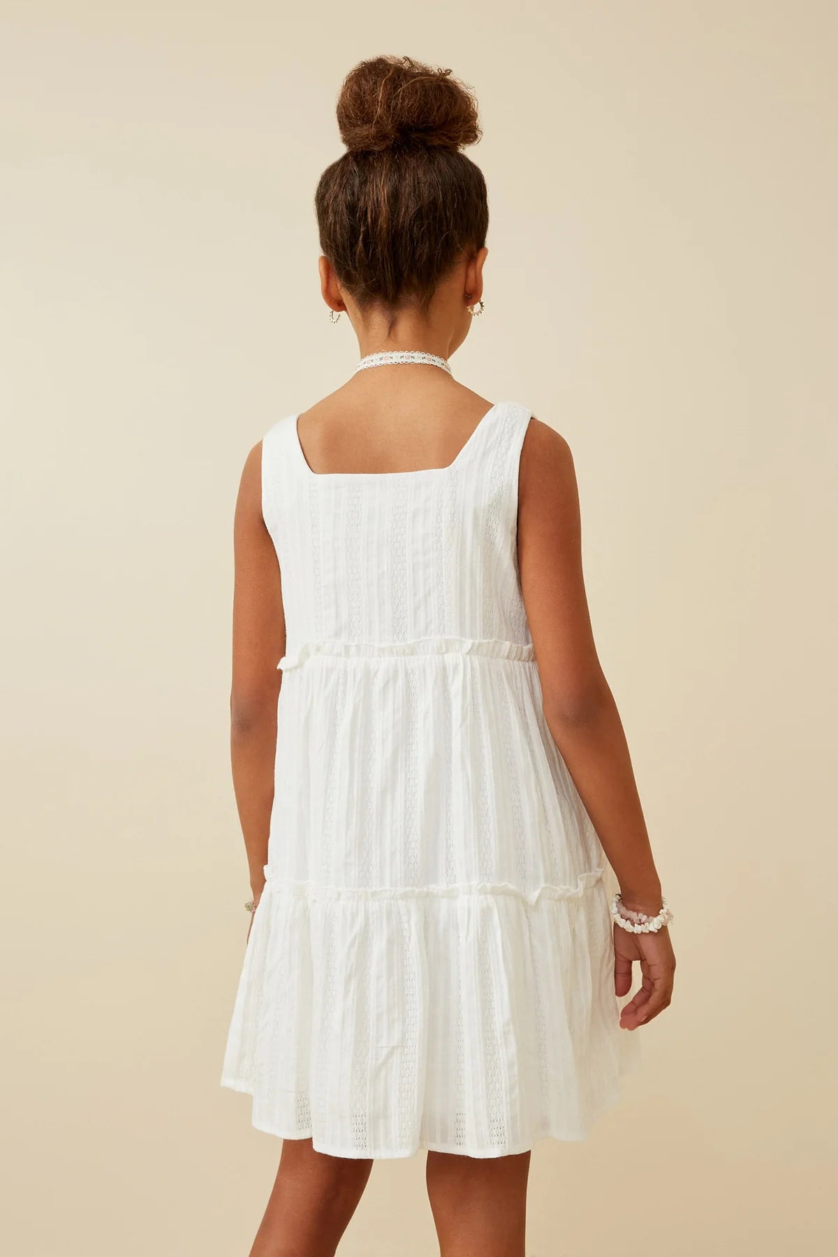 Off White Square Neck Tiered Dress - Doodlebug's Children's Boutique
