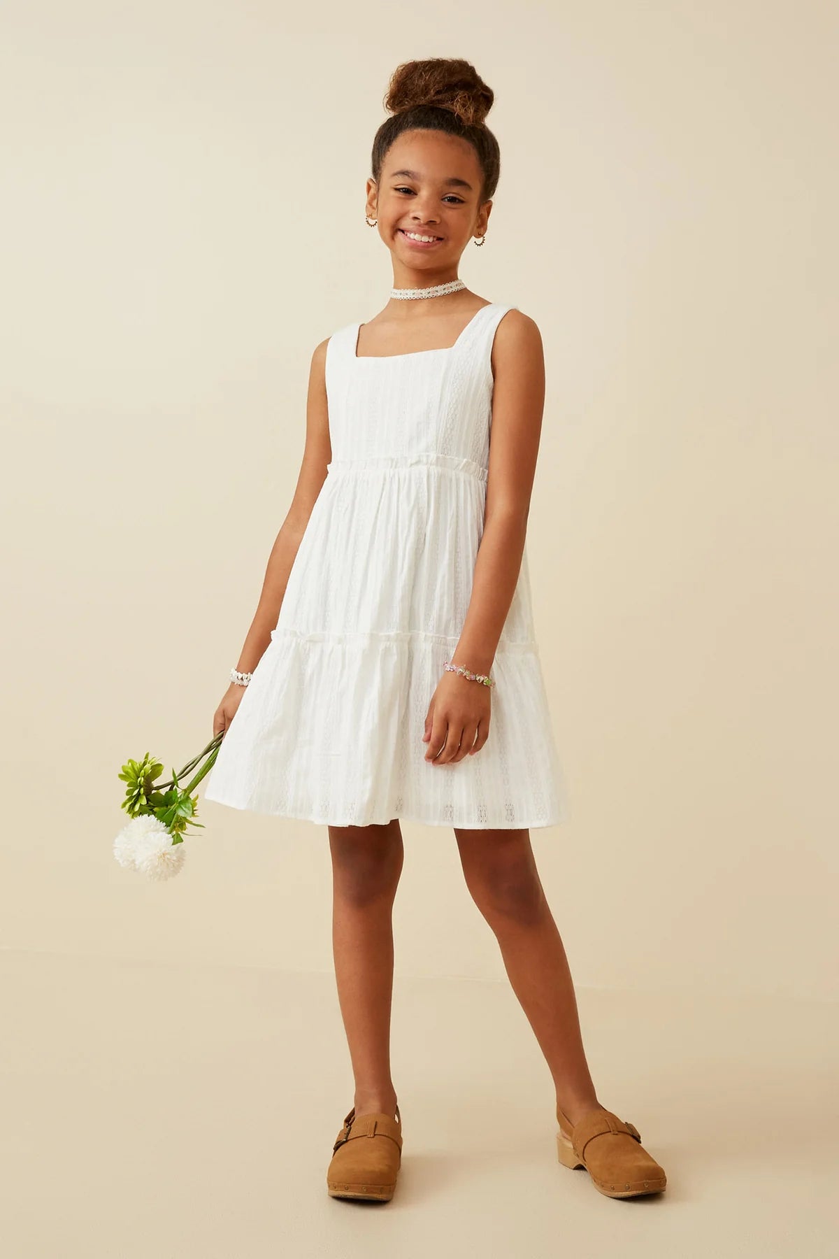 Off White Square Neck Tiered Dress - Doodlebug's Children's Boutique