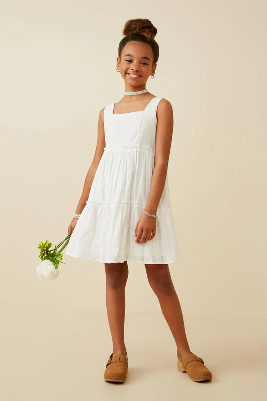 Off White Square Neck Tiered Dress - Doodlebug's Children's Boutique