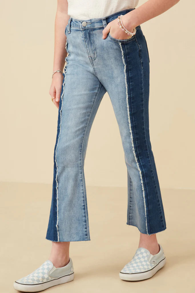 Two-Tone Frayed Flare Jeans  - Doodlebug's Children's Boutique