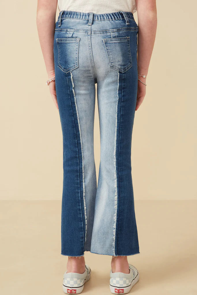 Two-Tone Frayed Flare Jeans  - Doodlebug's Children's Boutique