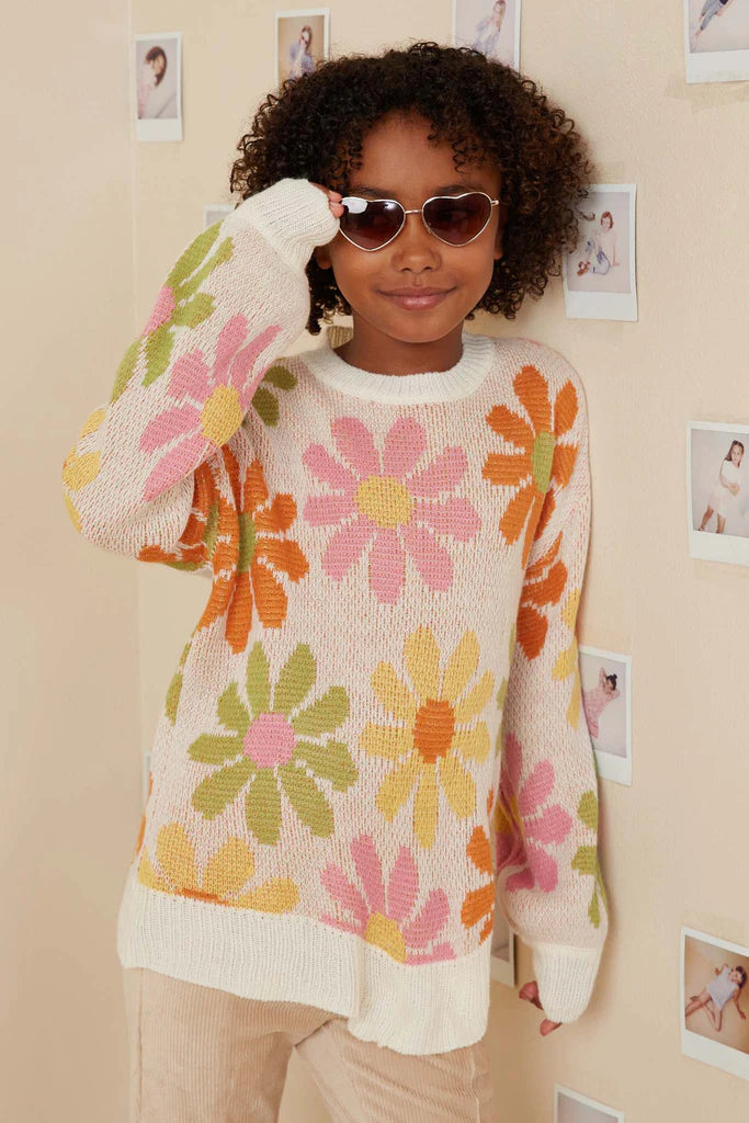 Retro Daisy Knit Sweater  - Doodlebug's Children's Boutique