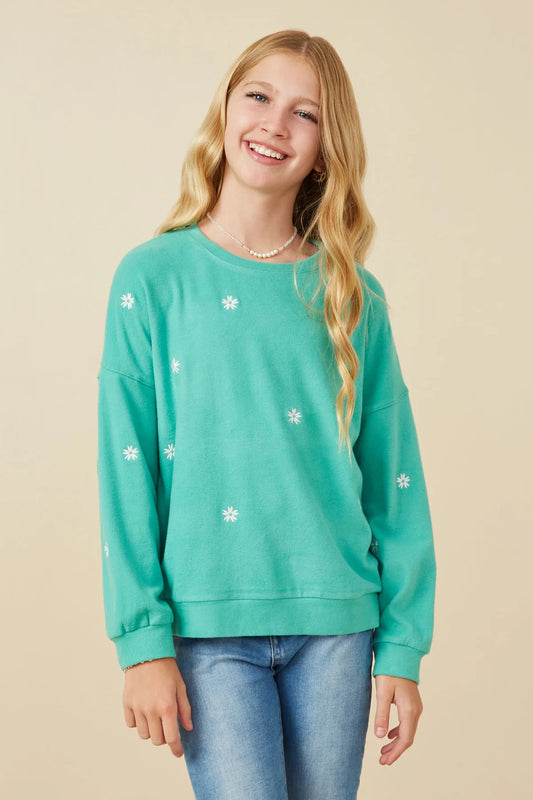 Green Brushed Floral Sweatshirt - Doodlebug's Children's Boutique