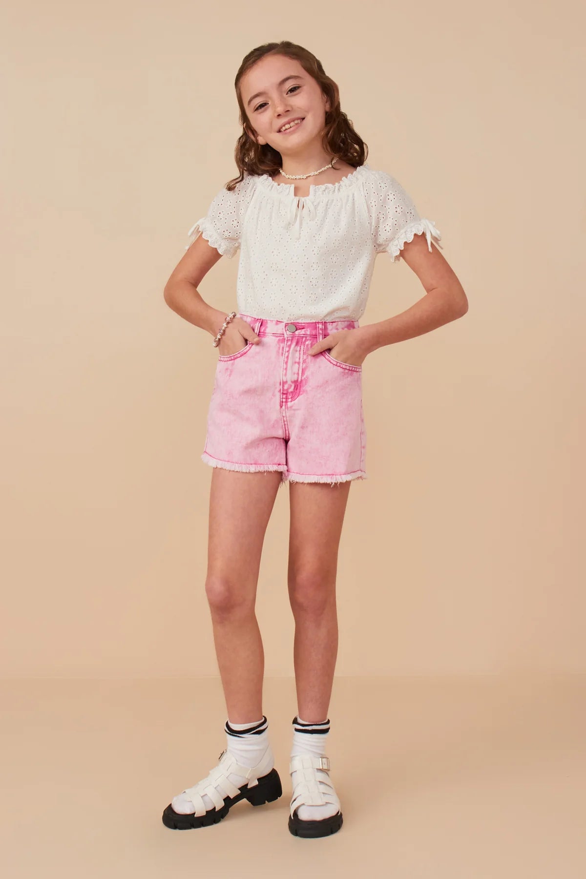 Pink Washed Denim Shorts - Doodlebug's Children's Boutique