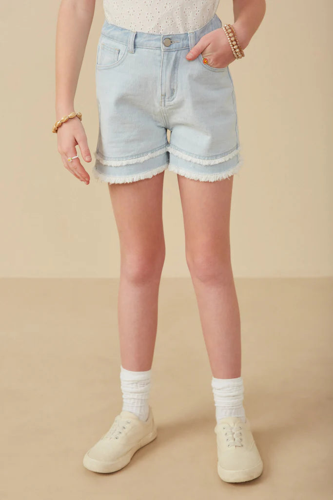 Fray Hem Light Denim Shorts - Doodlebug's Children's Boutique