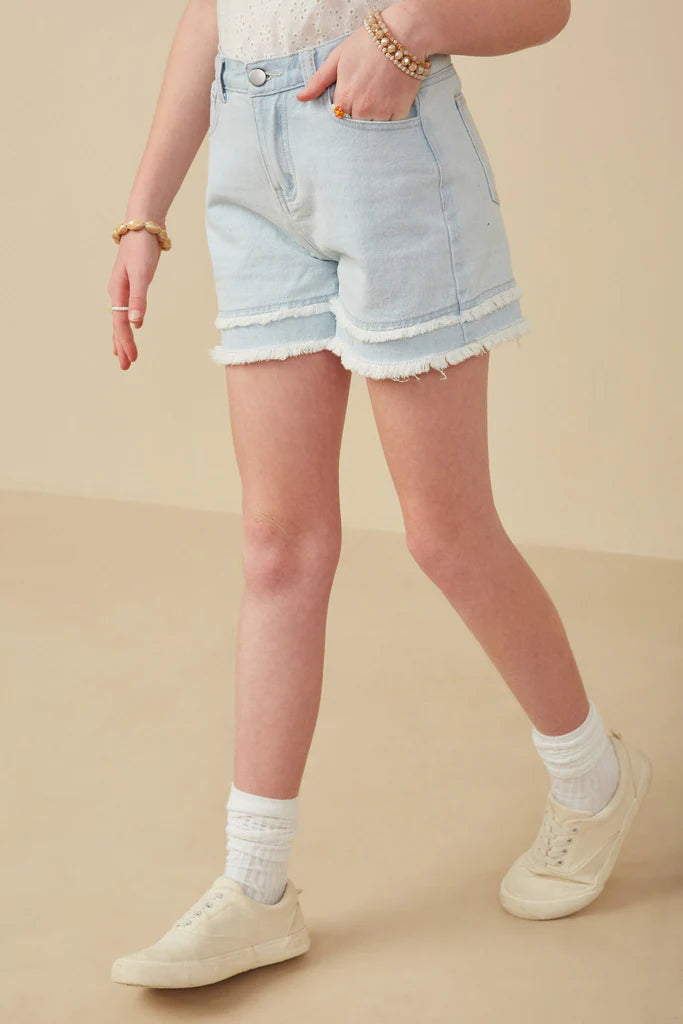 Fray Hem Light Denim Shorts - Doodlebug's Children's Boutique