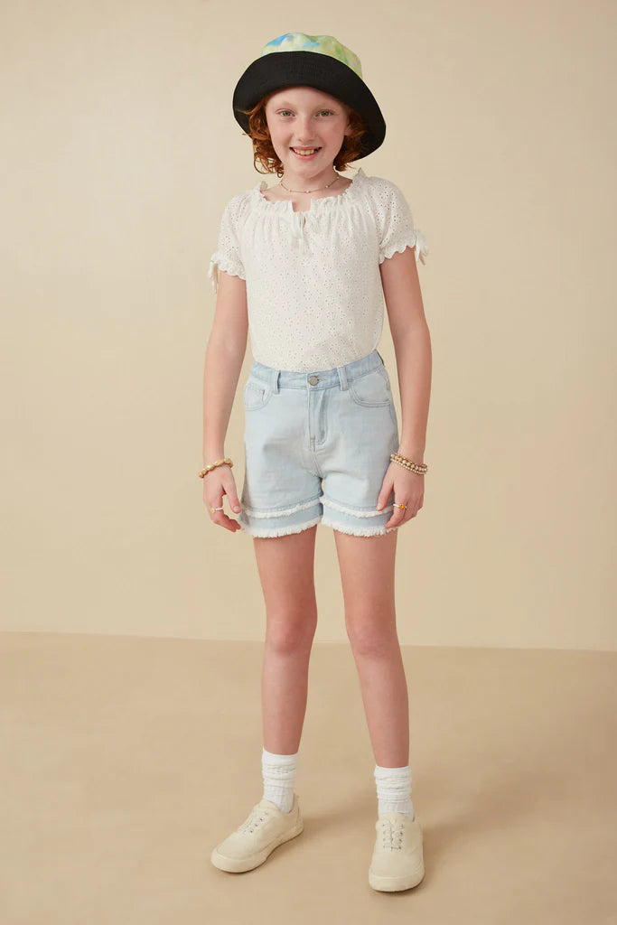 Fray Hem Light Denim Shorts - Doodlebug's Children's Boutique