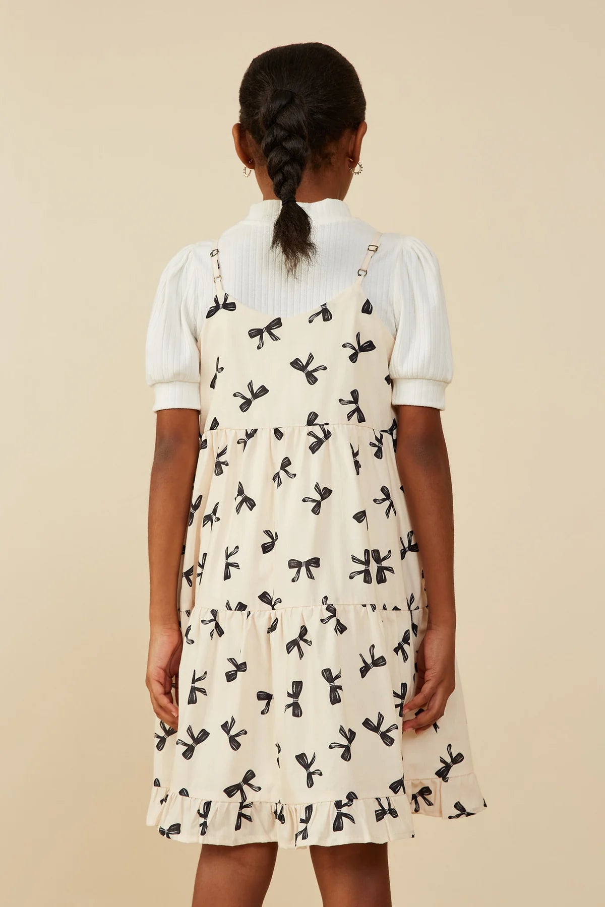 Bow Print Tiered Button Down Dress - Doodlebug's Children's Boutique