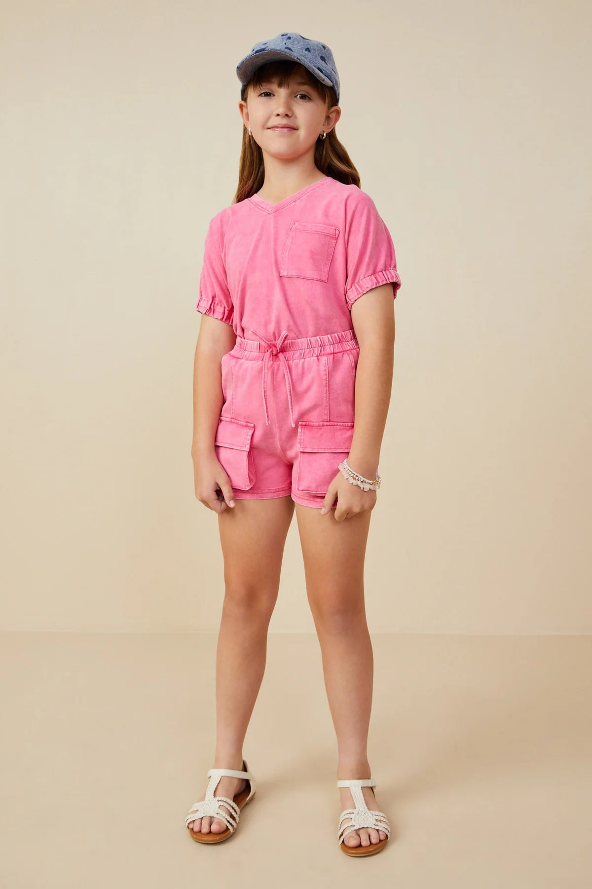 Pink V-Neck Shirt & Cargo Shorts Set - Doodlebug's Children's Boutique