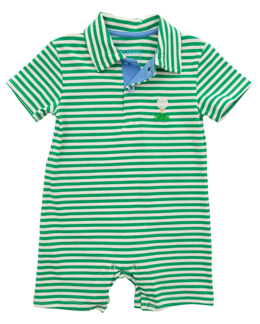 Green Stripe Golf Polo Romper - Doodlebug's Children's Boutique