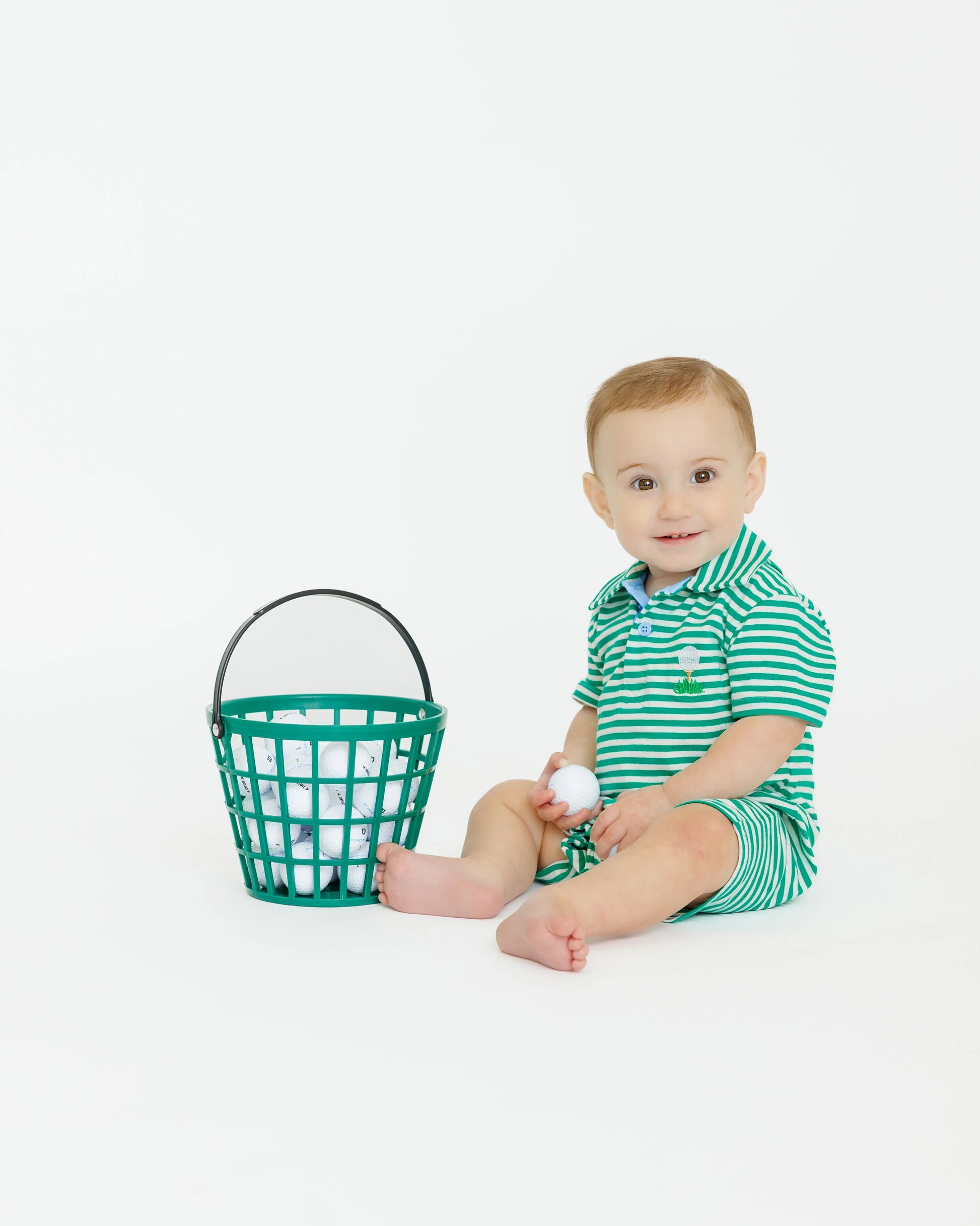 Green Stripe Golf Polo Romper - Doodlebug's Children's Boutique