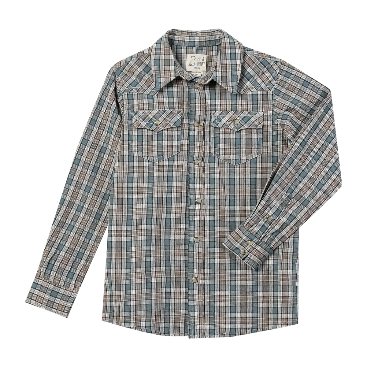 Blue & Cream Plaid Pearl Snap Shirt w/ FREE BOOK - Doodlebug's Children's Boutique