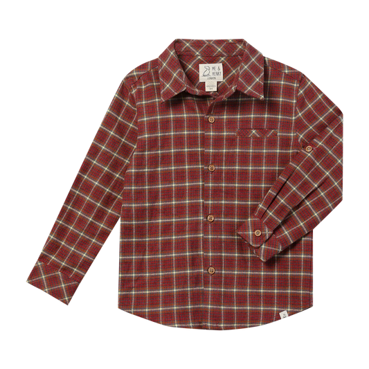 Red Washed Plaid Button Up Shirt - Doodlebug's Children's Boutique