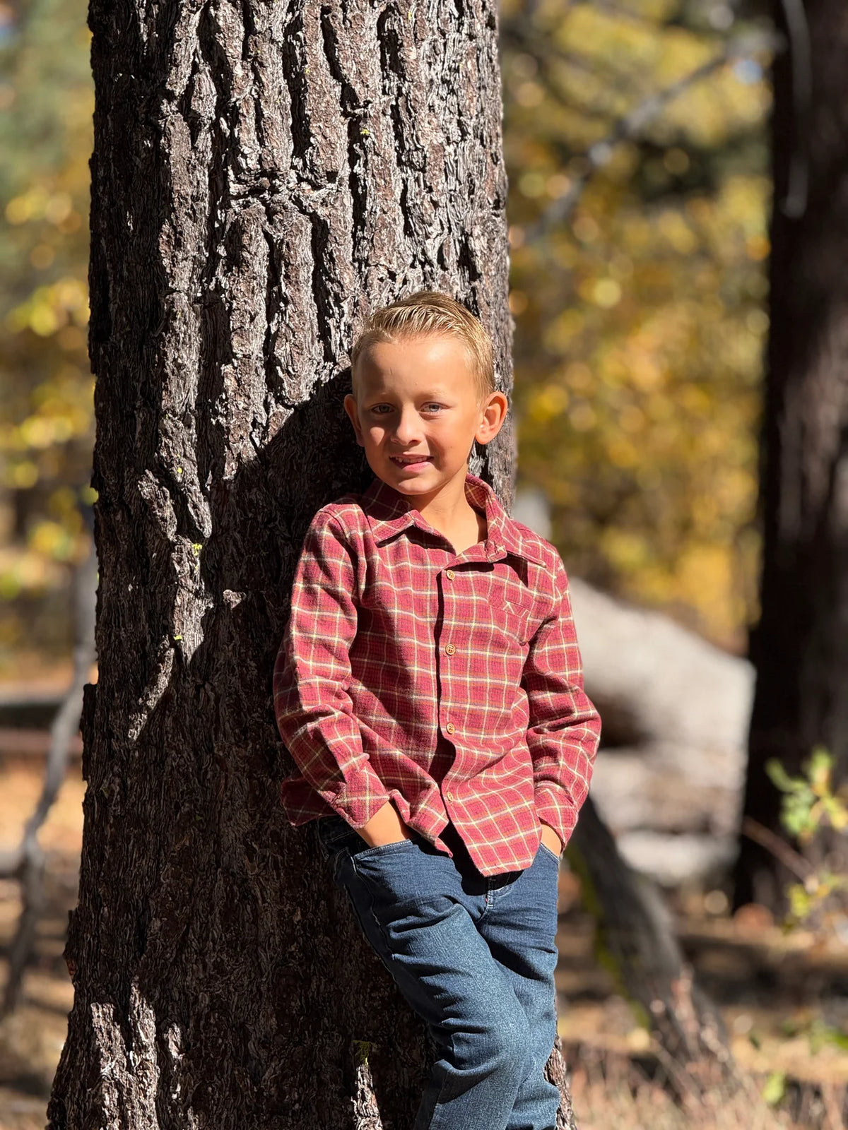 Red Washed Plaid Button Up Shirt w/ FREE BOOK - Doodlebug's Children's Boutique