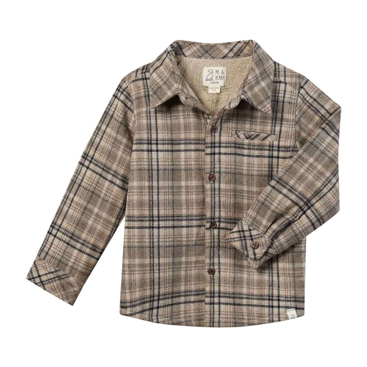 Beige & Black Plaid Sherpa Lined Shacket w/ FREE BOOK - Doodlebug's Children's Boutique