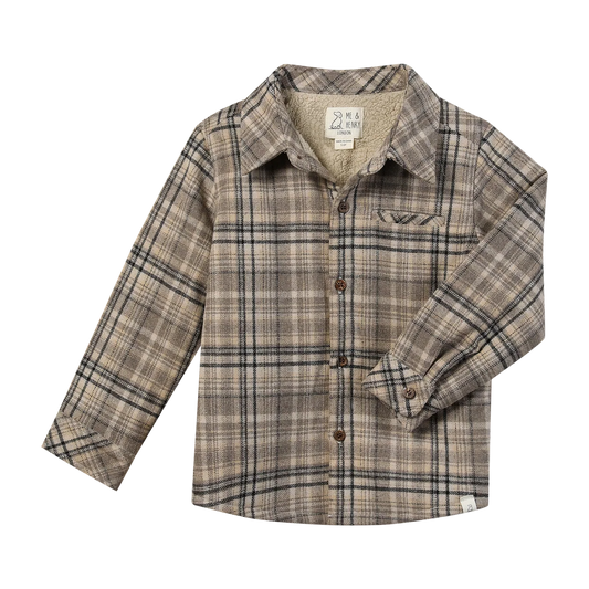 Beige & Black Plaid Sherpa Lined Shacket - Doodlebug's Children's Boutique
