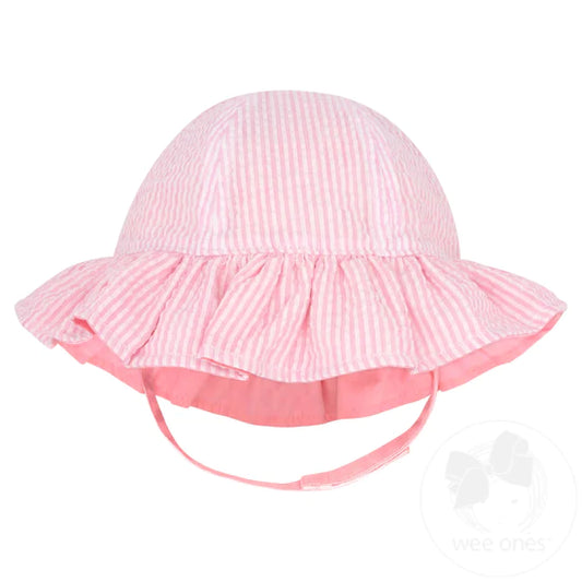 Reversible Ruffle Brim Seersucker Sun Hat in Pink  - Doodlebug's Children's Boutique