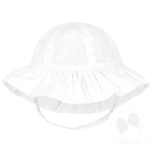 Reversible Ruffle Brim Eyelet Sun Hat in White  - Doodlebug's Children's Boutique
