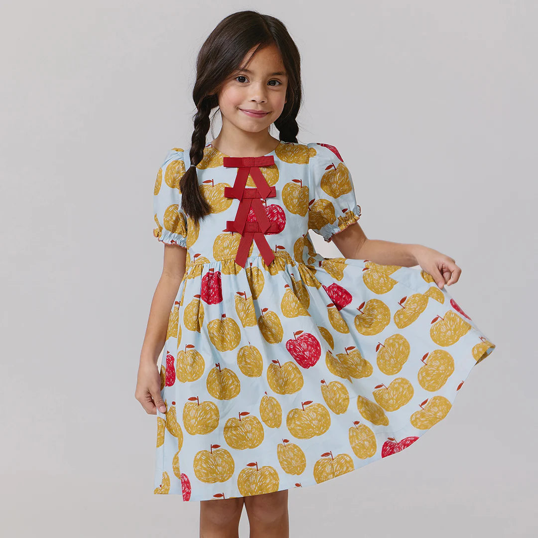 Hermoine Dress in Gold Apples - Doodlebug's Children's Boutique