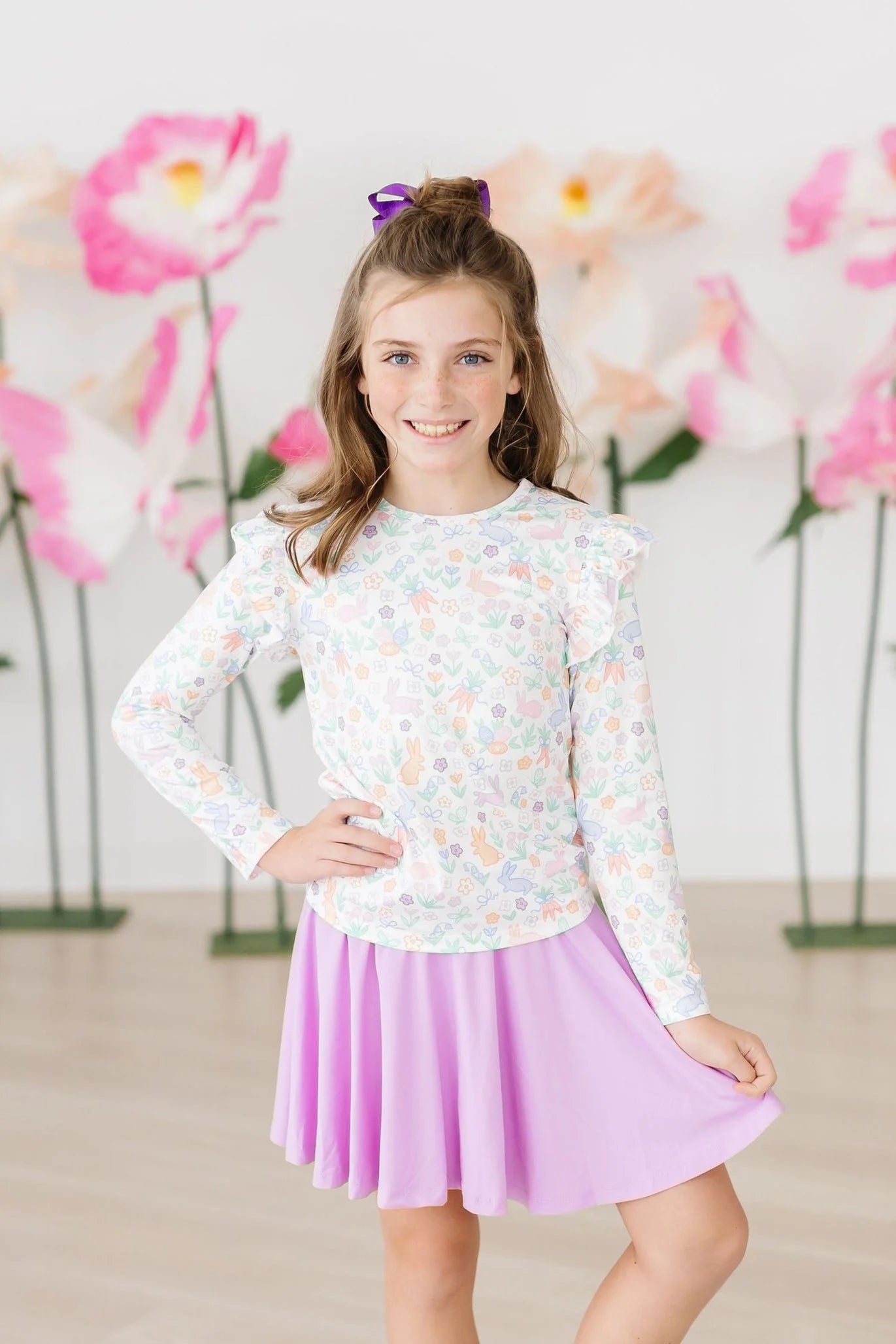 Hoppy Easter Long Sleeve Ruffle Tee - Doodlebug's Children's Boutique