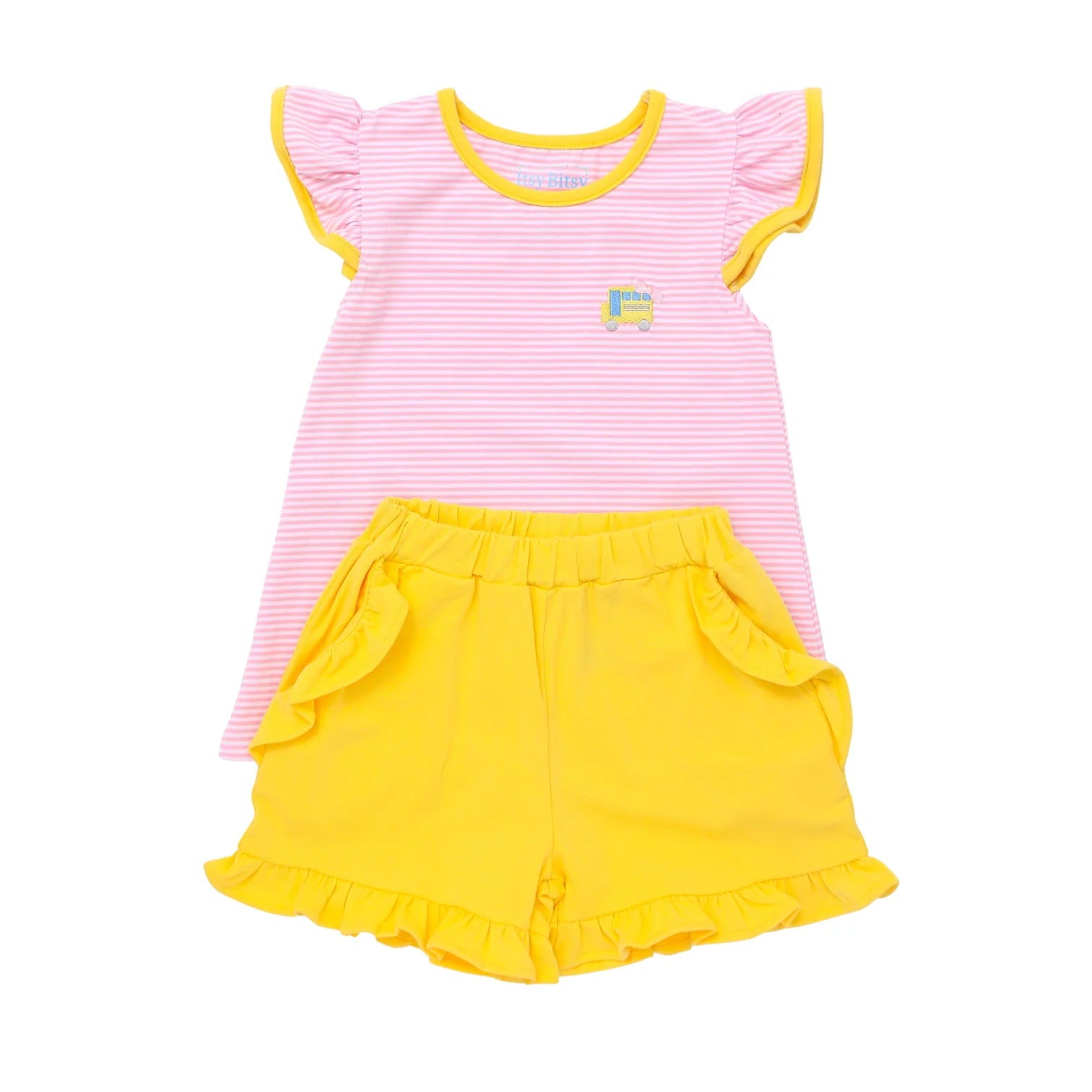 School Bus Ruffle Short Set  - Doodlebug's Children's Boutique