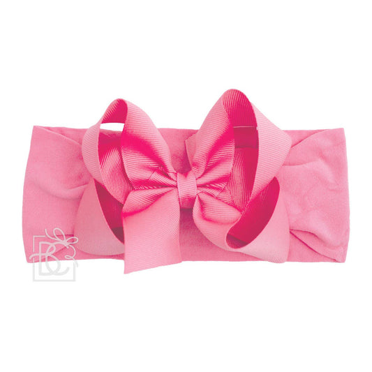 Wide Nylon Headband with Large Bow in Hot PInk - Doodlebug's Children's Boutique