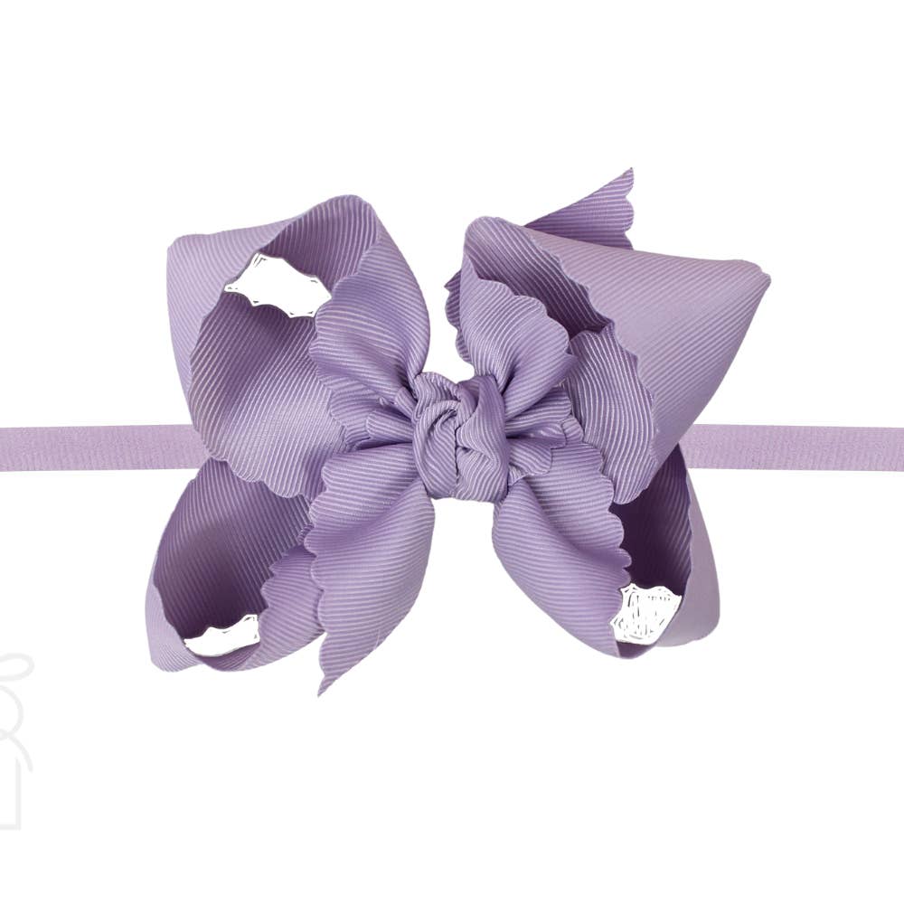 Nylon Headband with Large Scalloped Bow in Fresco - Doodlebug's Children's Boutique
