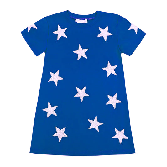 Royal Blue Sequin Star Dress - Doodlebug's Children's Boutique